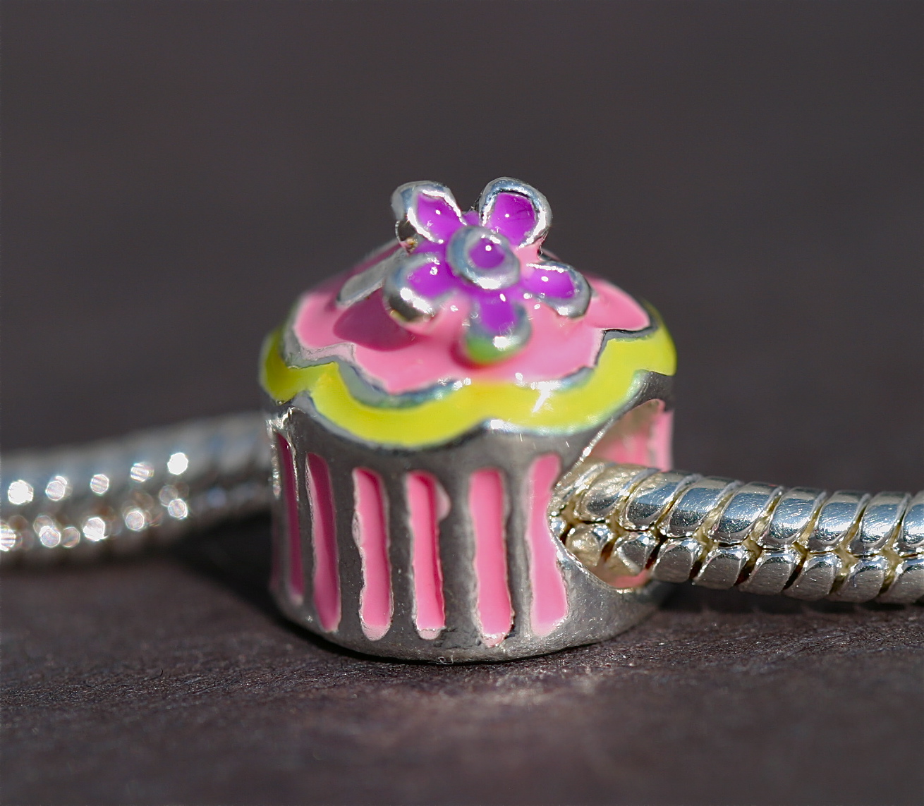 Pink Cupcake Enamel Bead